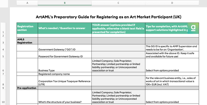 Screenshot of XLXS worksheet